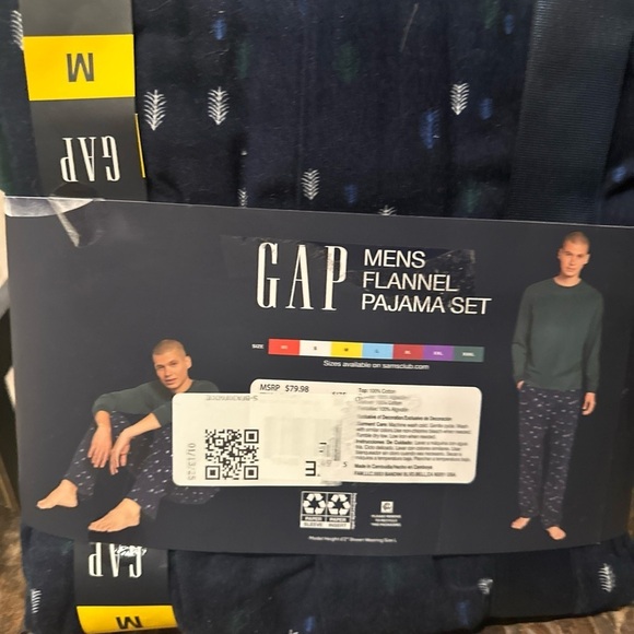 Gap Men's Flannel Cozy Crewneck Long Sleeve 2Pc Pajama Set, Sz M - Picture 2 of 3